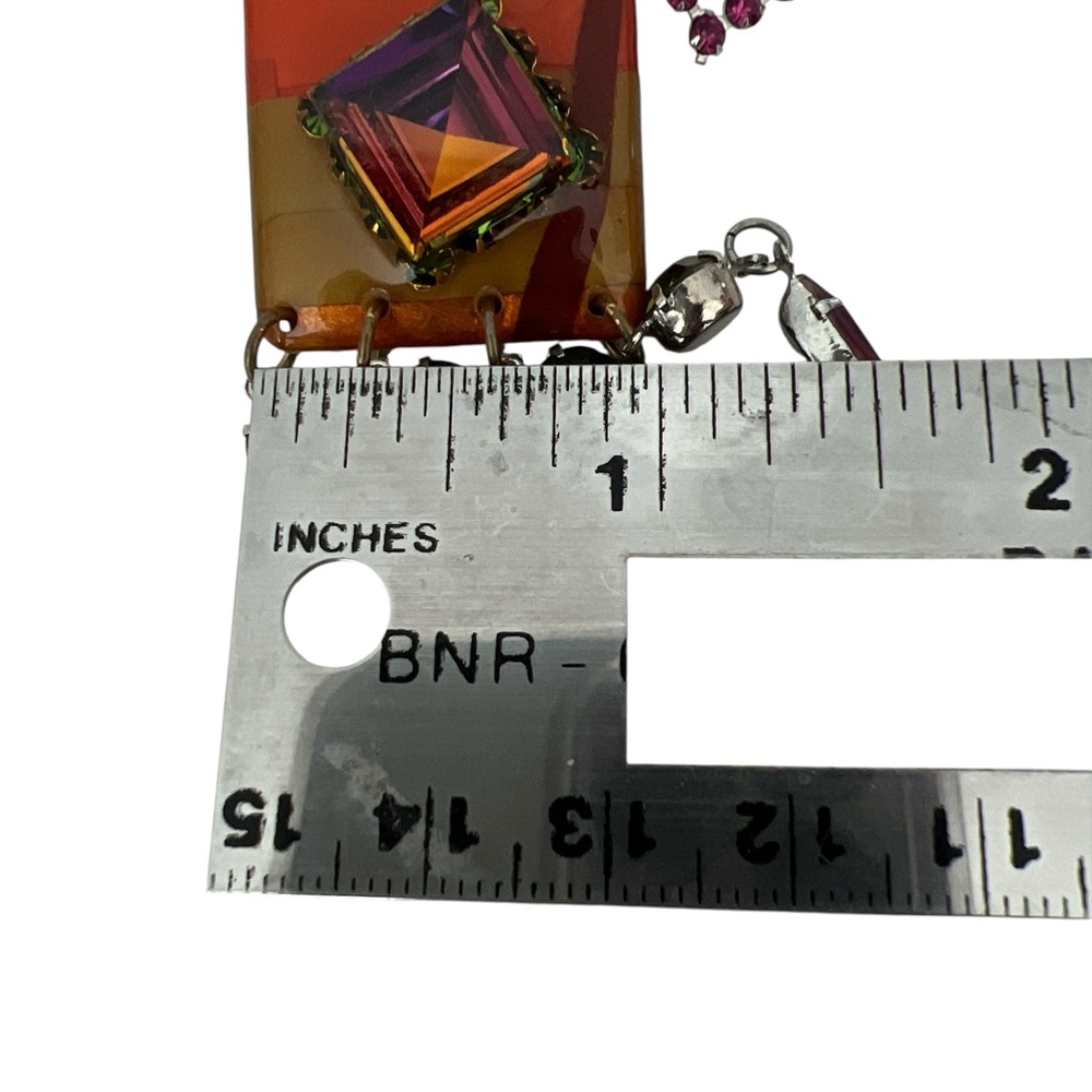 Vintage Earrings clip 70s multicolor gems statement articulating charms dangling - Picture 9 of 10